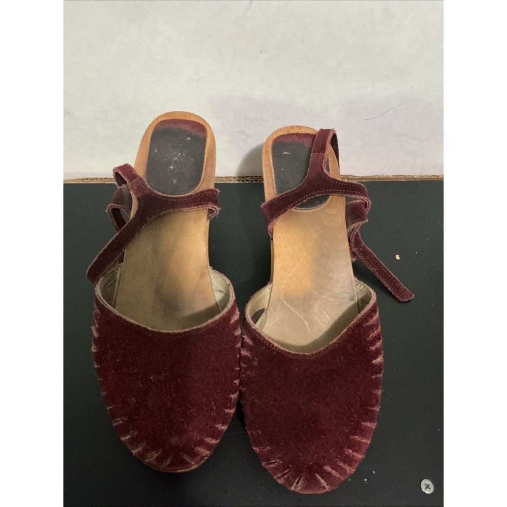 Krone wooden heeled clogs sz 7.5/8 Burgundy, Suede leather made in Denmark WEAR